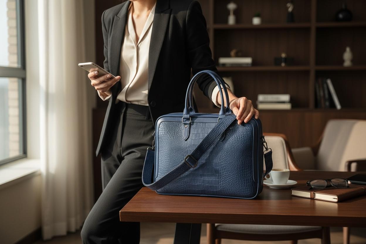 Montbold Luxury Croco-Texture Laptop Briefcase – Premium Business Office Bag